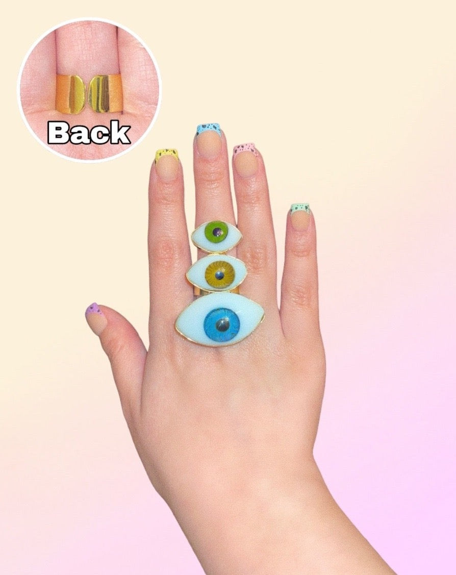 Large Triple Glass Eye Rings